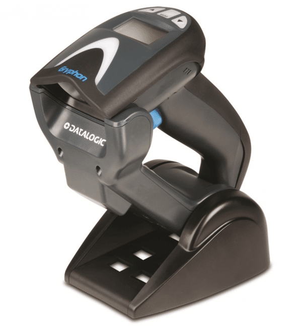 Scanner Datalogic Gryphon 4200 photo du scanner noir vue de face dans son support
