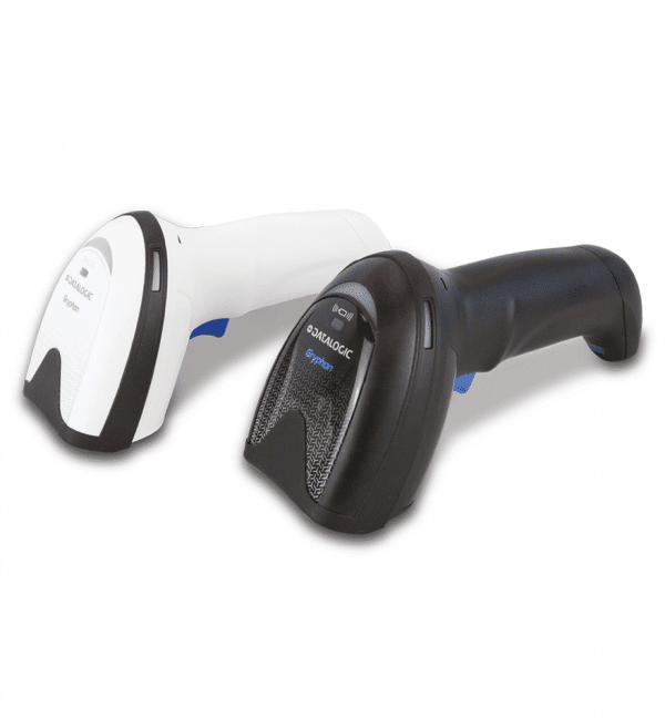 Scanner Gryphon 4500 Datalogic photo de deux scanners, un noir et un blanc posé, vue de côté
