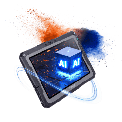 getac-zx10 Tablette durcie avec cube AI, mettant en avant le matériel informatique entièrement-durci.