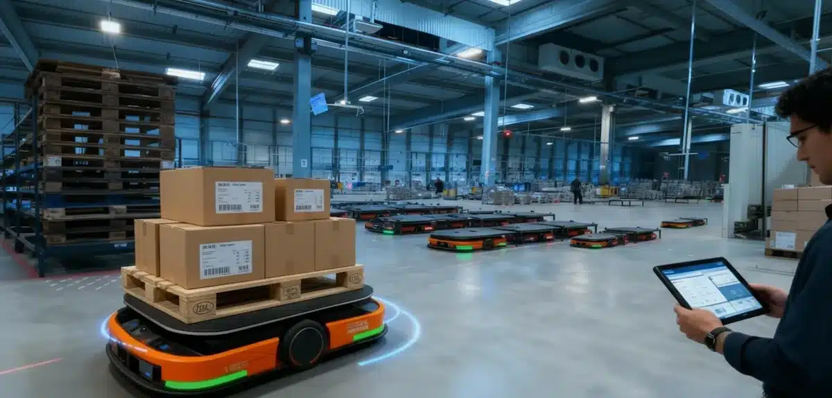 PALETT to person def 3 Robots HIK flux tires goods to person