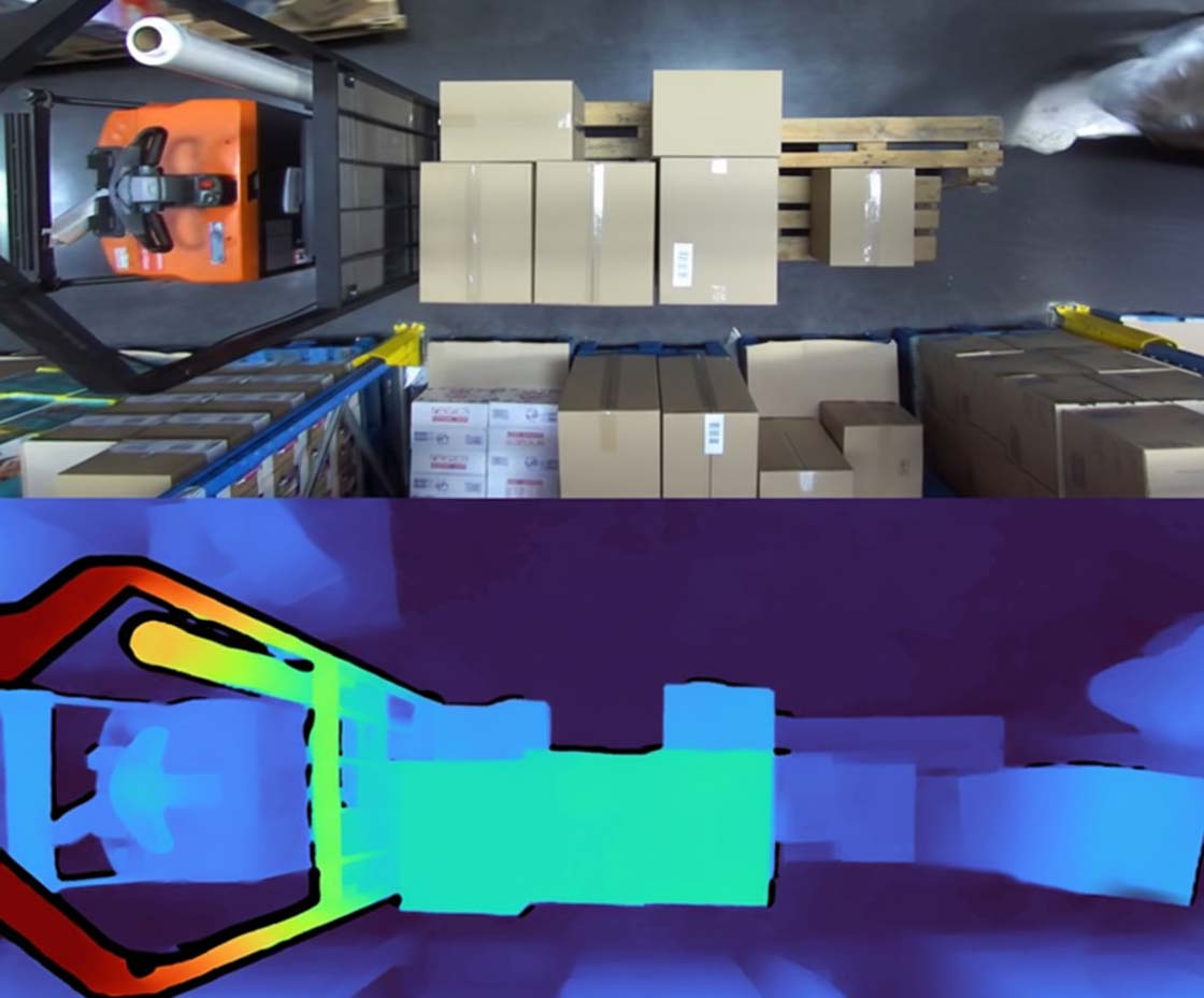 photo d'une palette avec des cartons en machine vision