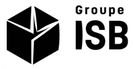 Logo Groupe ISB, éditeur logiciel supply chain. Hexagone noir stylisé.