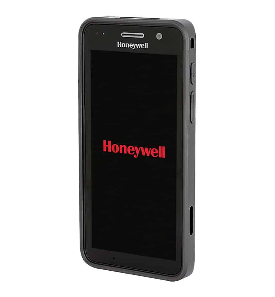 Terminal mobile durci CT30XP Honeywell avec écran noir affichant le logo Honeywell.