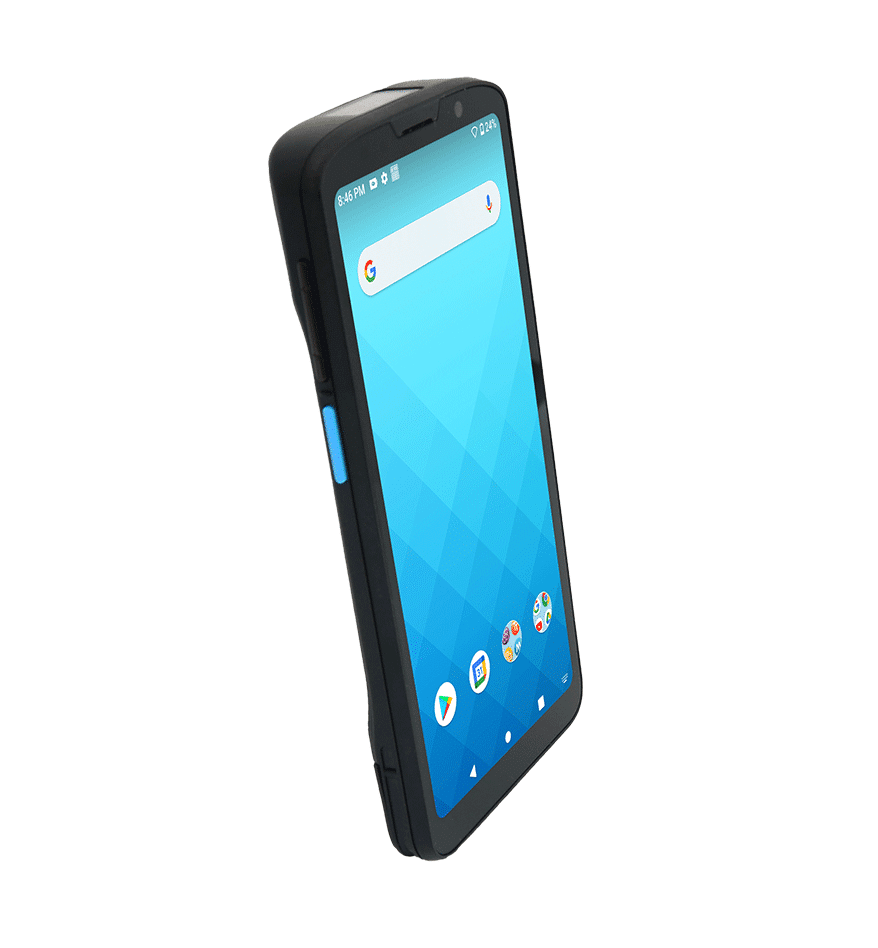 Terminal mobile Unitech EA630 Plus : appareil portable avec écran tactile bleu et coque noire.