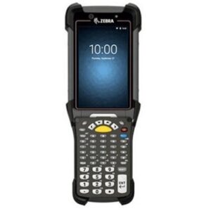 Terminal MC9300 Zebra affichant l'heure 10:00. Clavier alphanumérique.