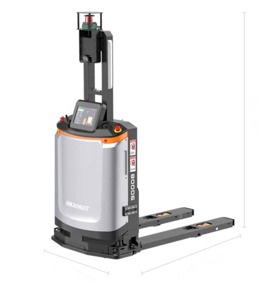 Robot FMR HIKRobot, chariot élévateur mobile automatisé avec écran tactile.