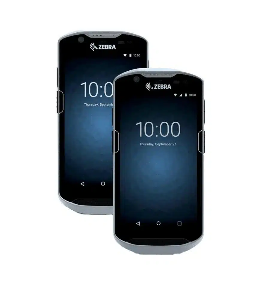 Terminaux mobiles Zebra TC52ax et TC52x affichant l'heure.