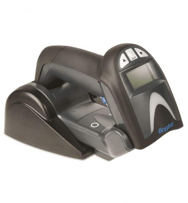 Scanner Datalogic Gryphon Série 4200 sur sa base de chargement.
