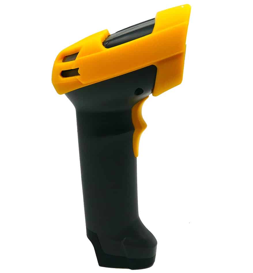 Scanner Unitech MS852LR longue portée, noir et jaune.