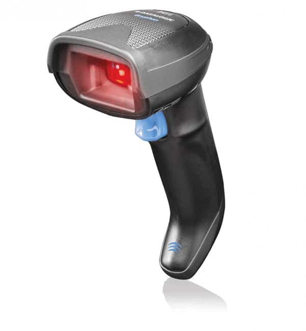 Scanner Gryphon 4500 Datalogic noir avec lumière rouge pour lecture de codes-barres.