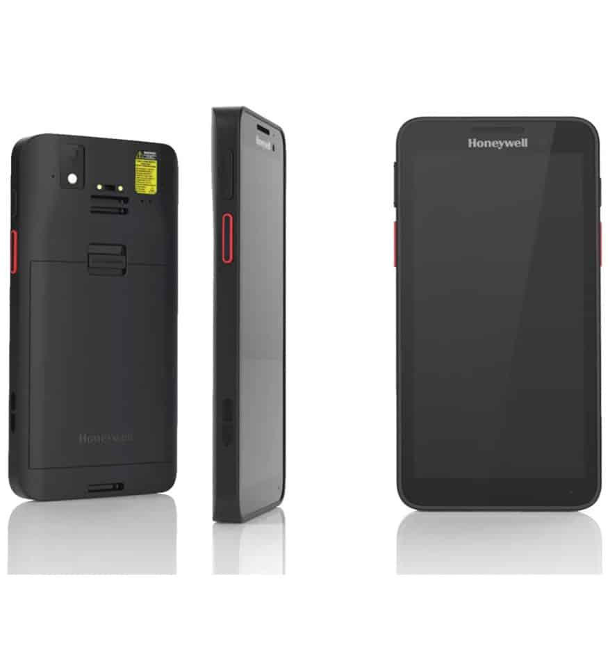 Terminal mobile durci CT30XP Honeywell: vues avant, latérale et arrière.