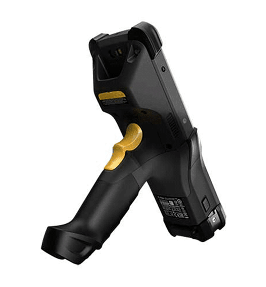Terminal durci Zebra MC9300 noir avec poignée jaune.