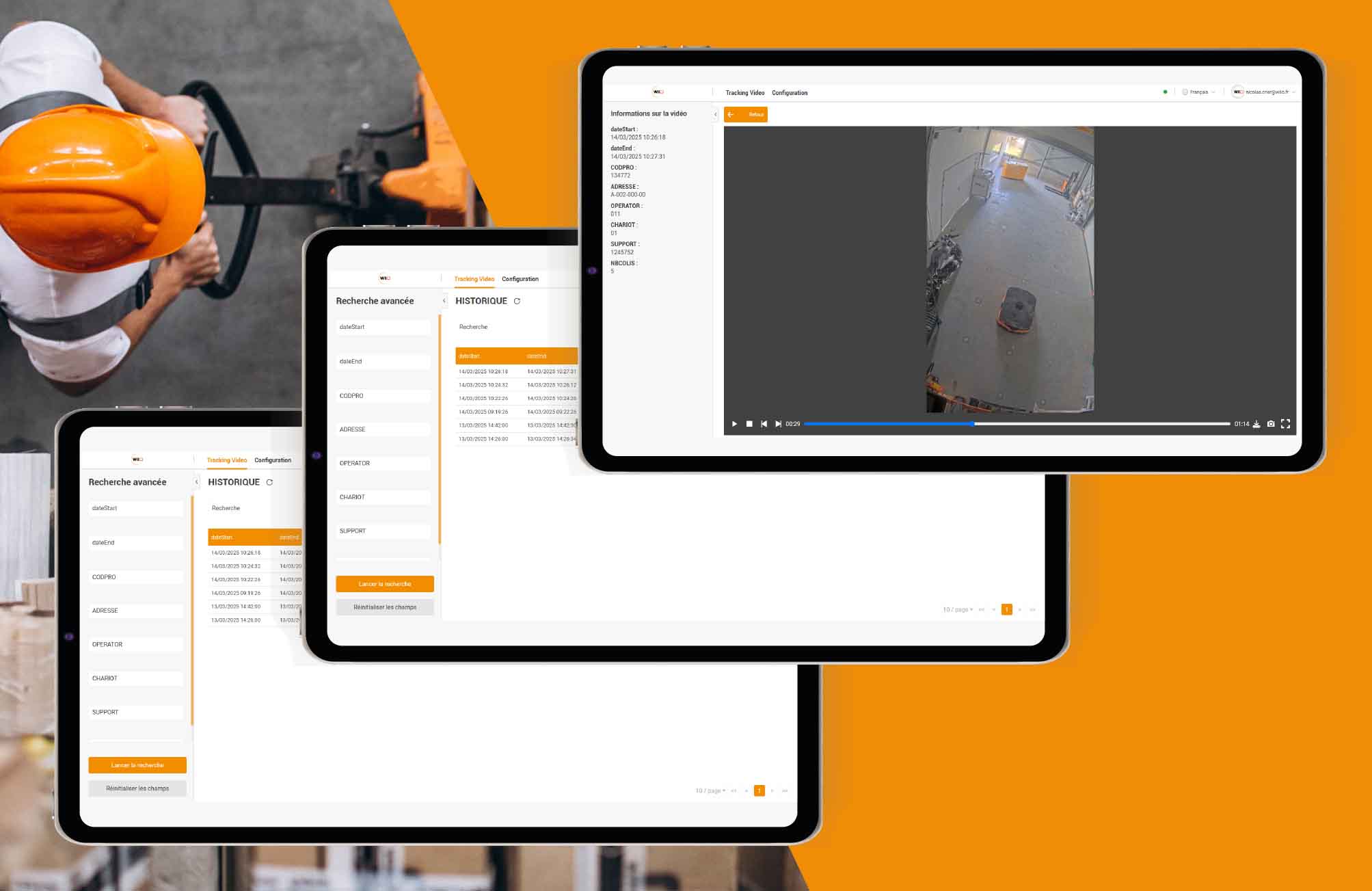 Tablettes montrant l'interface de la solution logicielle de tracking vidéo ALTAIIR.
