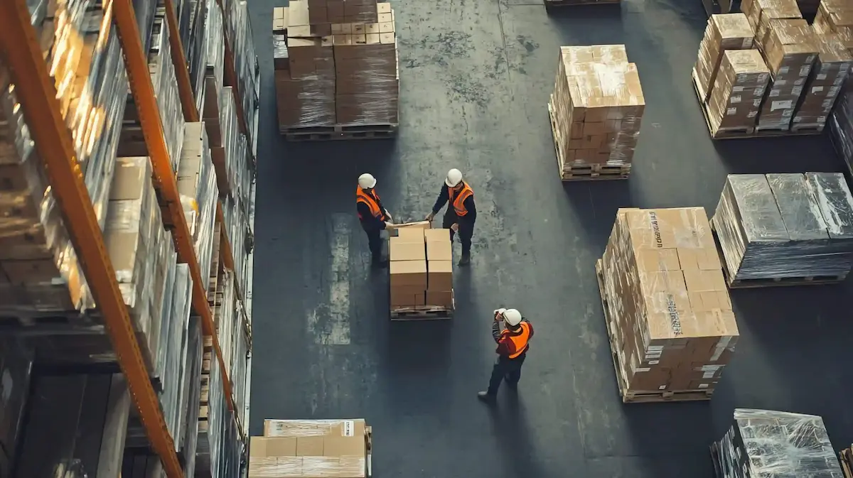 Employés d'entrepôt manipulant des cartons, solution logicielle RFID ARIIUS.