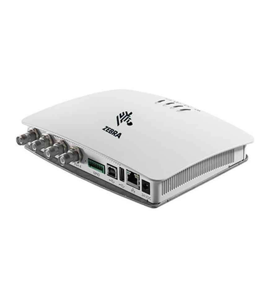 Lecteur RFID fixe Zebra FX7500, vue arrière des ports et connecteurs.