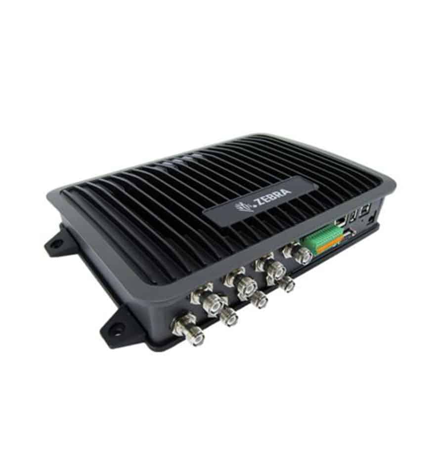 Lecteur RFID fixe Zebra FX9600 noir avec ports d'antenne.