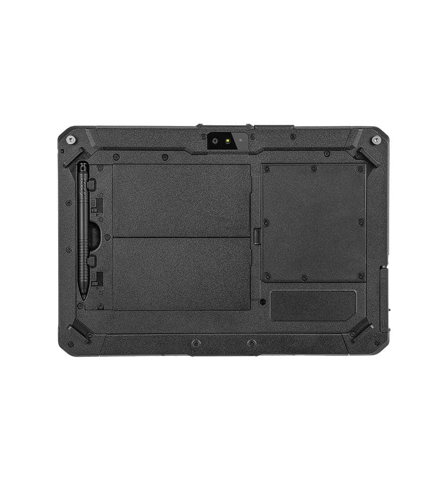 Tablette durcie Getac ZX10 vue de dos, montrant son design robuste et son stylet intégré.