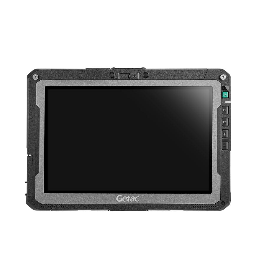 Tablette durcie Getac ZX10 avec écran éteint. Tablette robuste pour environnements exigeants.