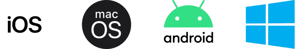Icônes des systèmes d'exploitation : iOS, macOS, Android, Windows. Solutions MDM.