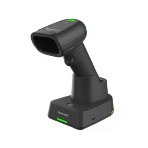 Scanner Honeywell Xenon Ultra 1962 noir sur sa base de chargement.