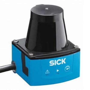 Lidar Sick TiM320 : capteur de distance bleu et noir pour applications industrielles.