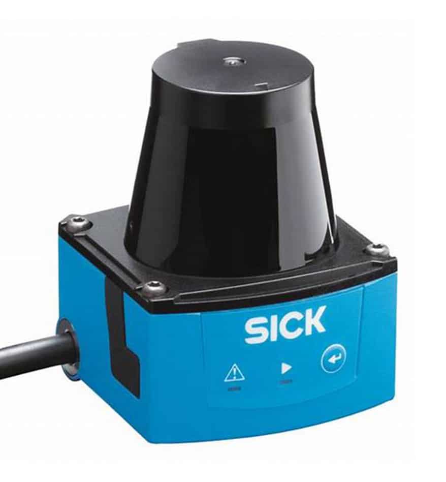 Lidar Sick TiM320 : capteur de distance bleu et noir pour applications industrielles.