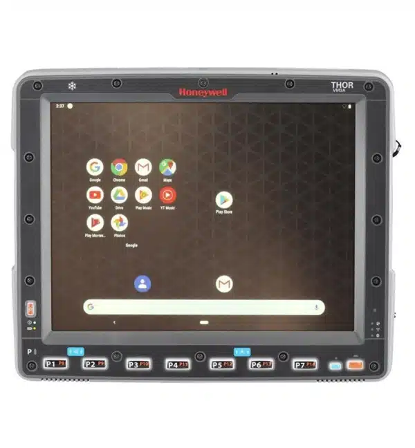 Terminal VM3A Honeywell avec écran affichant des applications Android. Solution embarquée robuste.
