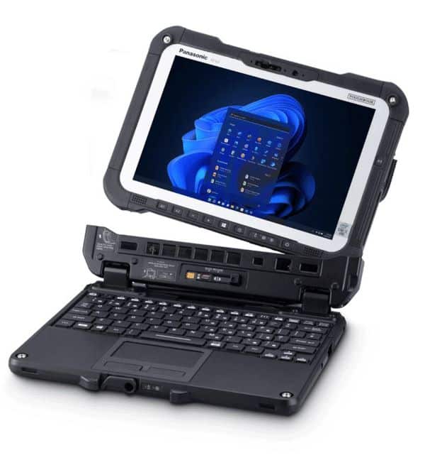 Tablette durcie Panasonic Toughbook G2 ouverte, montrant l'écran et le clavier.