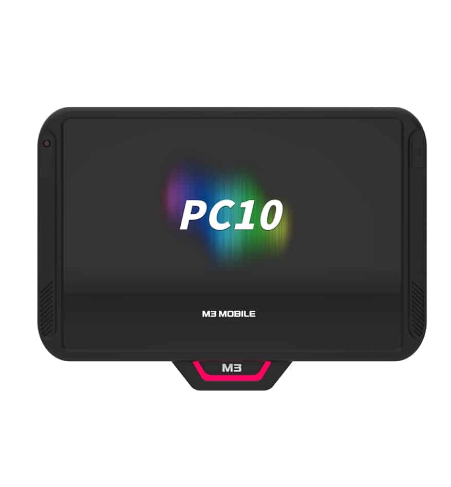 Panel PC M3 Mobile PC10. Écran noir avec le logo M3 Mobile.