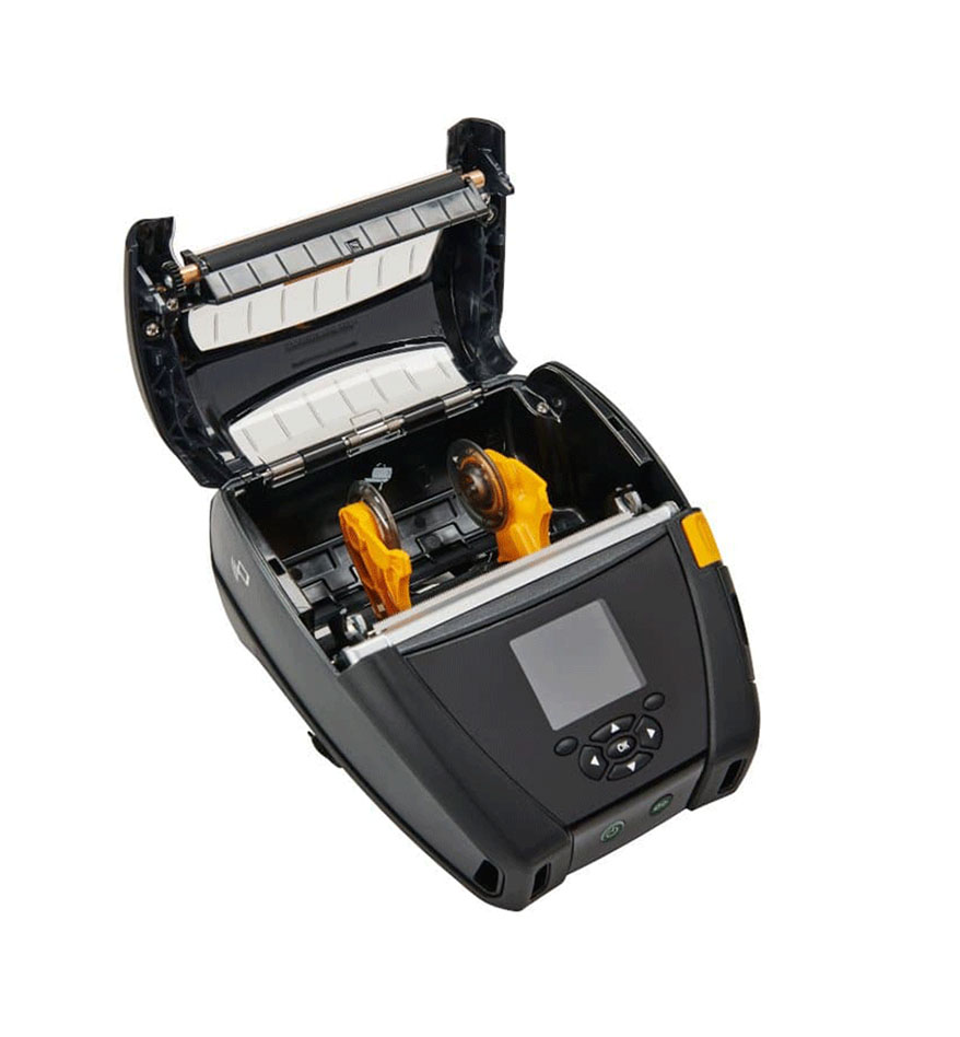 Imprimante mobile Zebra ZQ630 ouverte, prête à charger du papier.