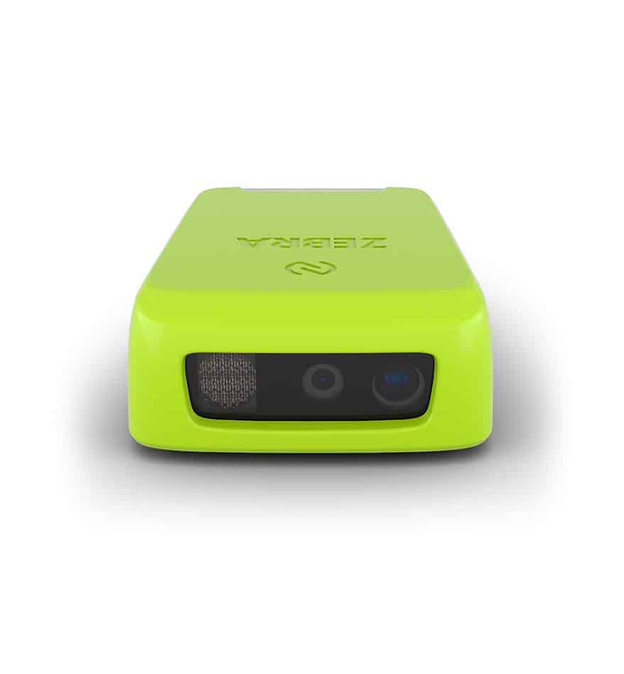 Scanner transportable Zebra RS2100 vert. Lecteur de codes-barres compact.
