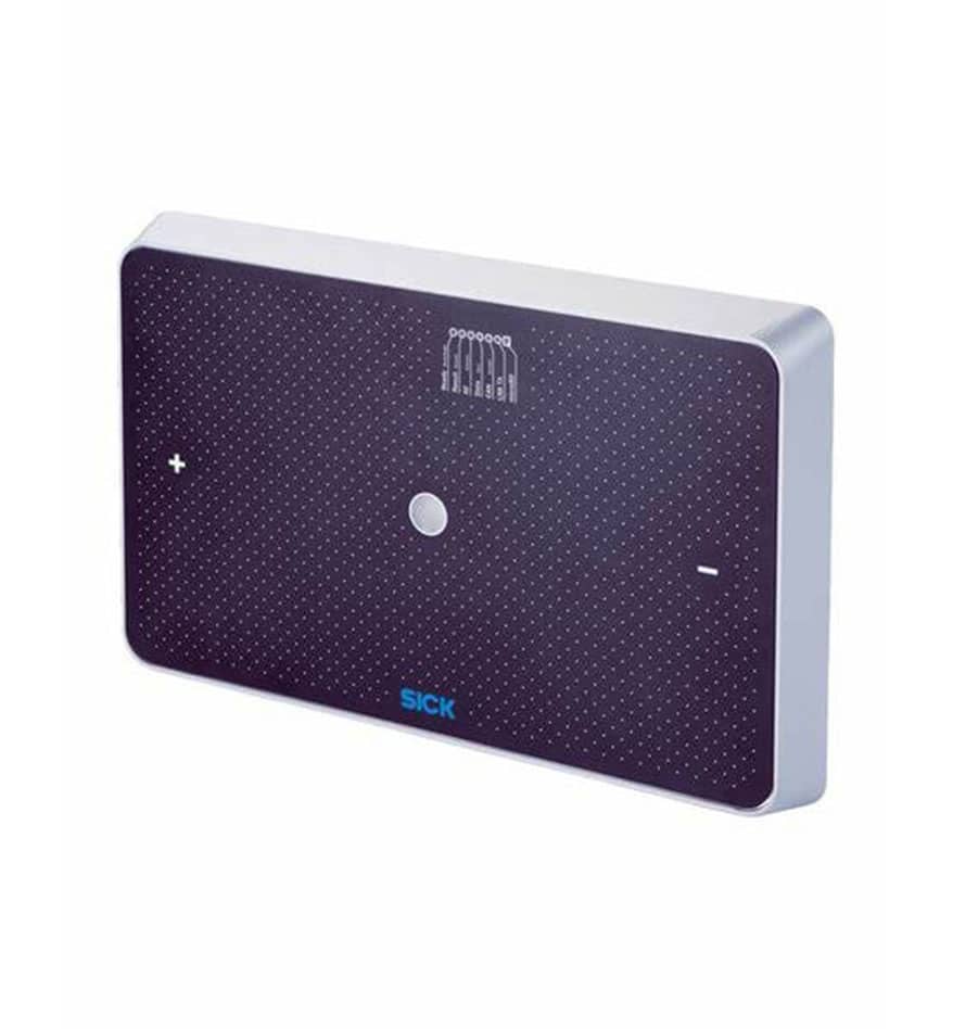 Lecteur RFID SICK RFU65x, appareil rectangulaire avec boutons et logo SICK.