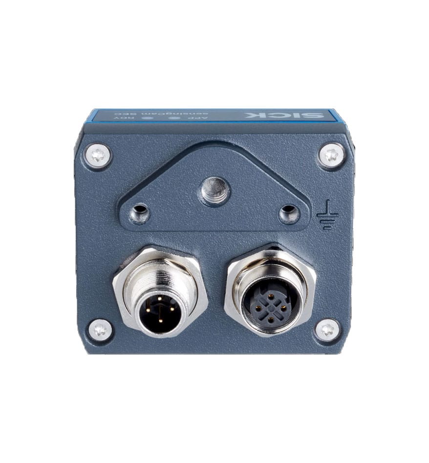 SensingCam Sick 100SEC : caméra industrielle avec connecteurs et indicateurs LED.