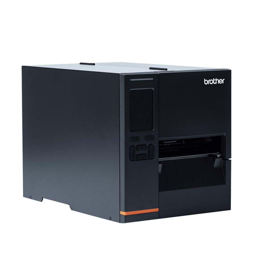 Imprimante industrielle Brother TJ-4121TN noire, vue de face.