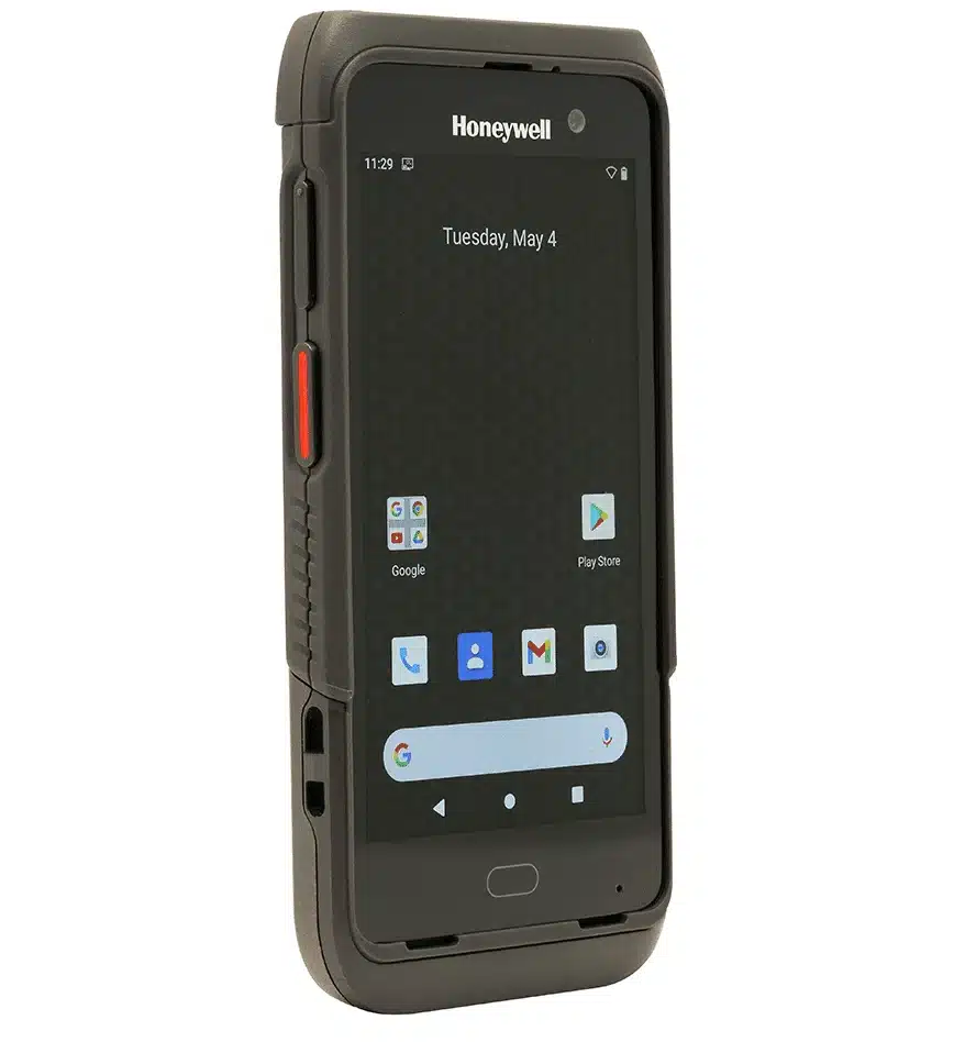 Terminal mobile CT45XP Honeywell affichant l'écran d'accueil Android.