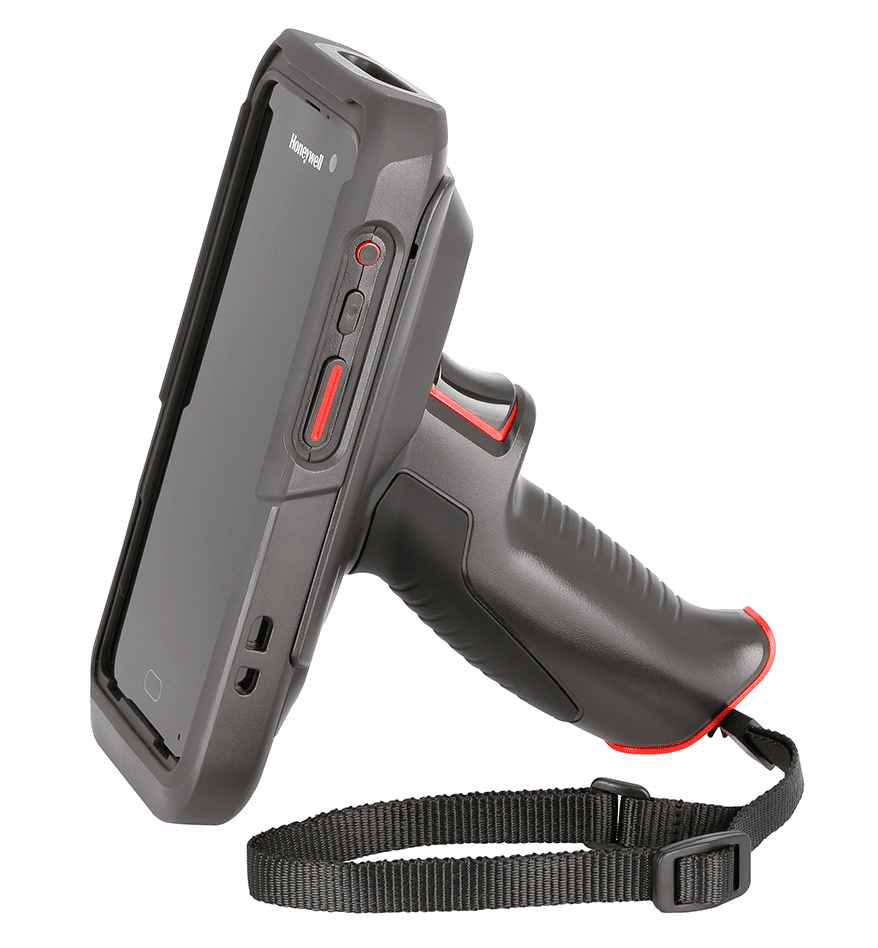 Terminal mobile CT45XP Honeywell avec poignée et dragonne. Outil de lecture de codes-barres.