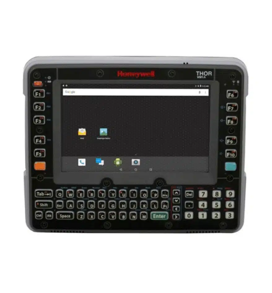 Terminal embarqué Honeywell VM1A avec écran, clavier et boutons de fonction.