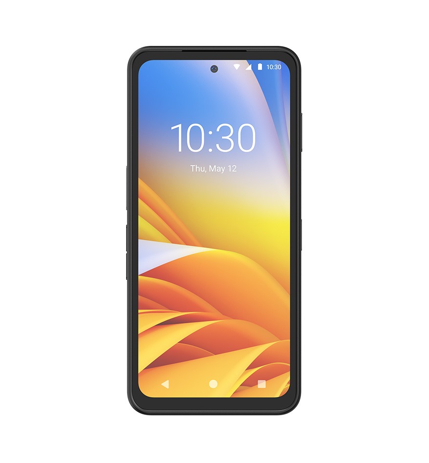 Terminal mobile RFID Zebra EM45 affichant l'heure 10:30 sur un écran coloré.