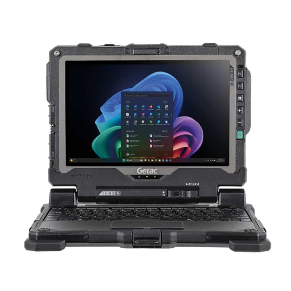 Tablette durcie Getac UX10 COPILOT+PC avec Windows affichée.