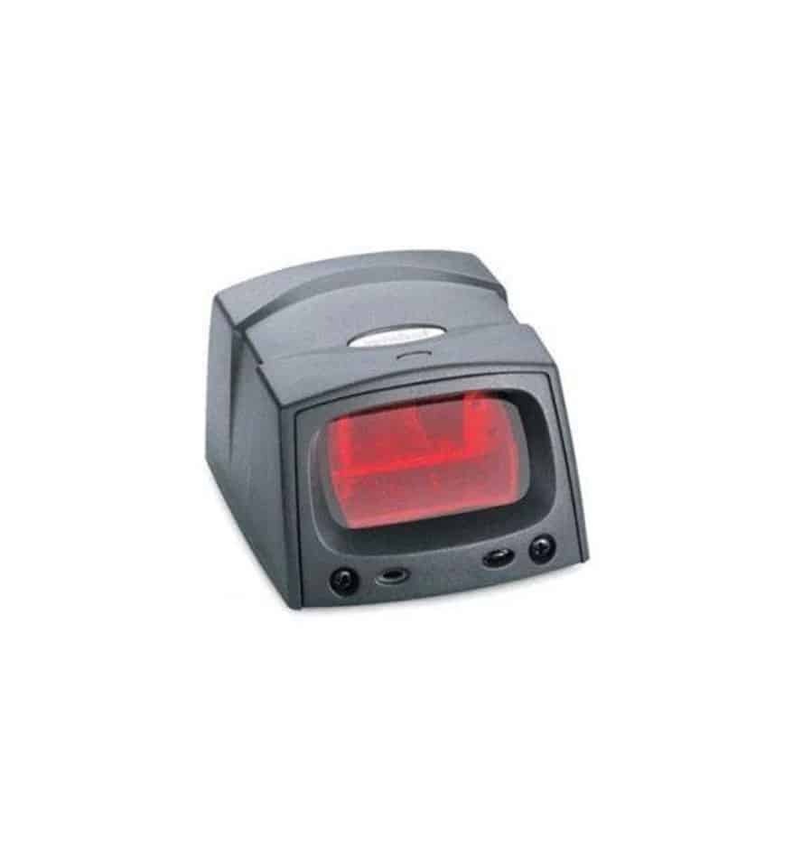 Scanner fixe Zebra MiniScan MS954 avec fenêtre de lecture rouge.