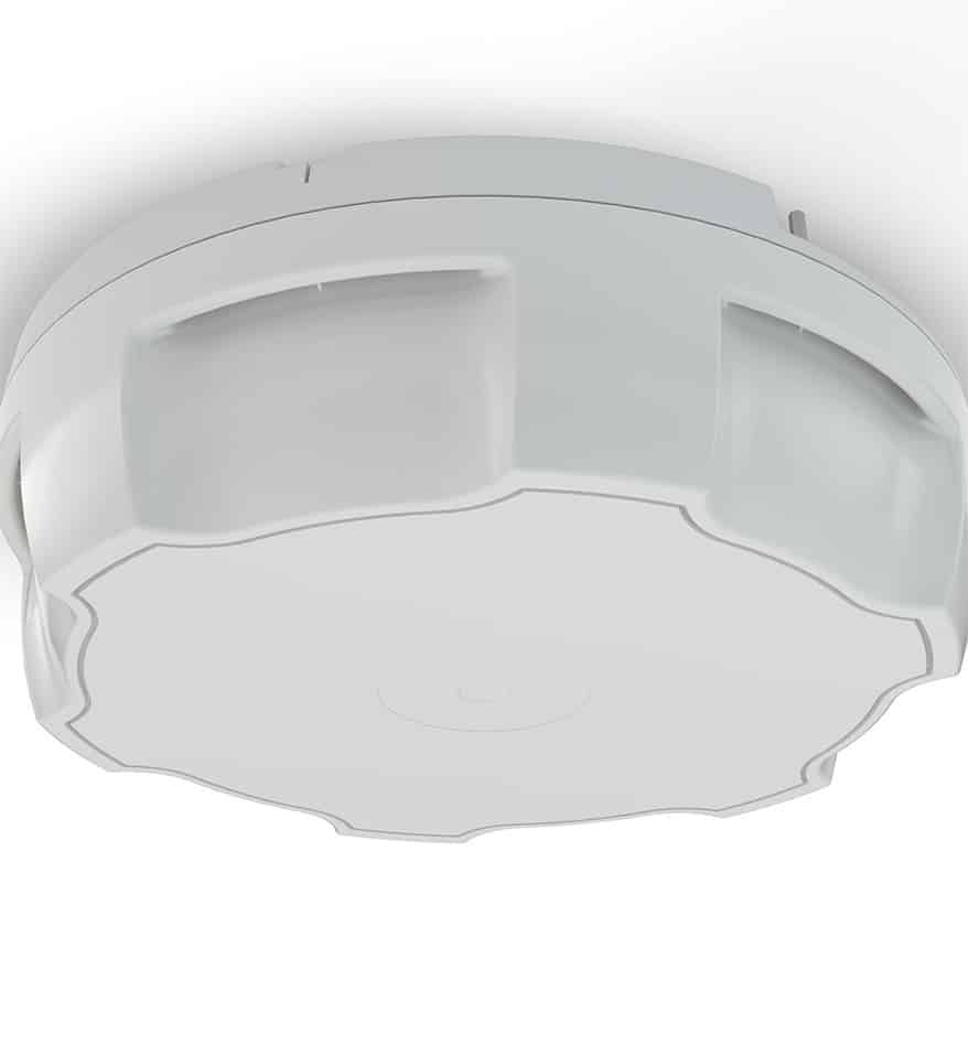 Lecteur RFID Zebra ATR7000 blanc monté au plafond.