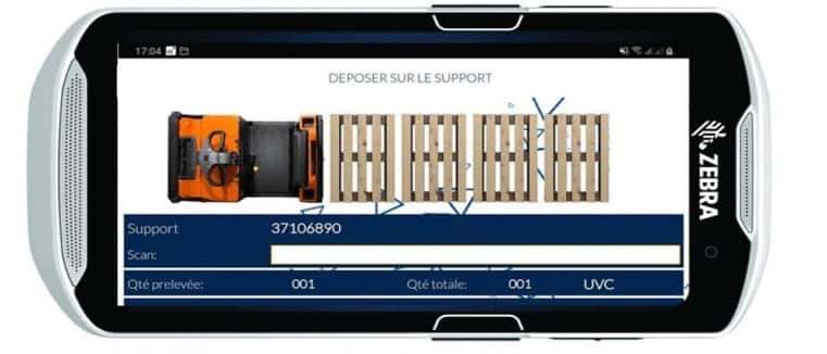 Écran Velocity affichant un chariot élévateur et des palettes. Modernisation des écrans (Velocity).
