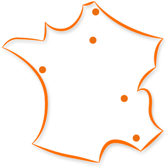 Carte de France orange avec points, contactez Wiio.