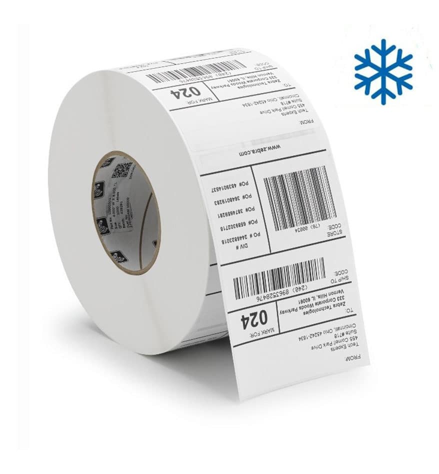 Rouleau d'étiquettes polypropylène Zebra avec informations d'expédition et codes-barres. Étiquettes Polypropylène.