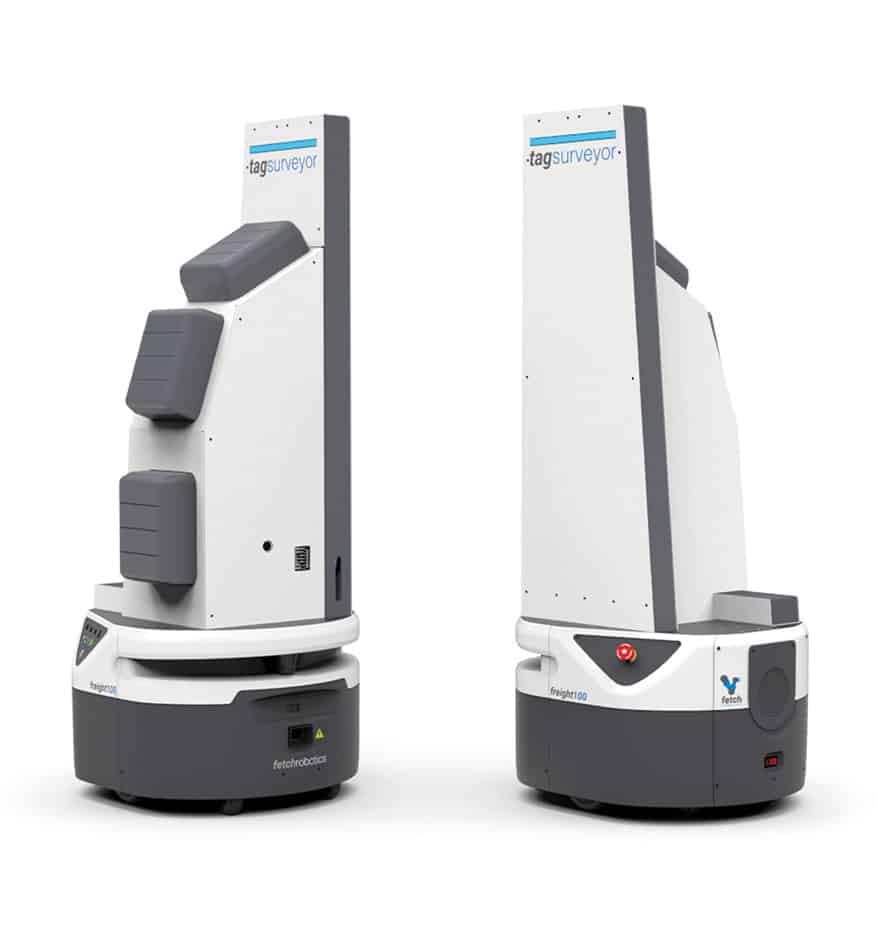 Robot AMR Zebra TagSurveyor RFID Fetch Robotics pour inventaire.