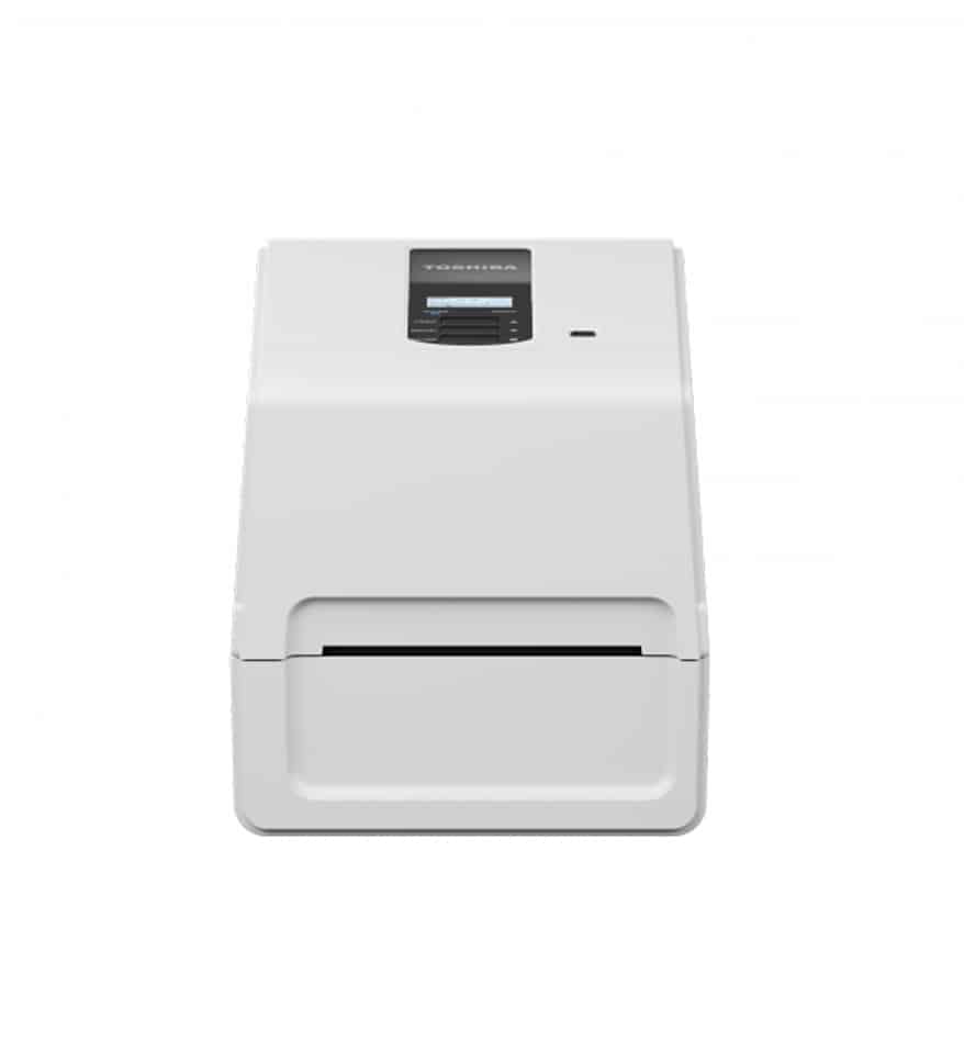 Imprimante de bureau Toshiba BV410T blanche, vue de face.