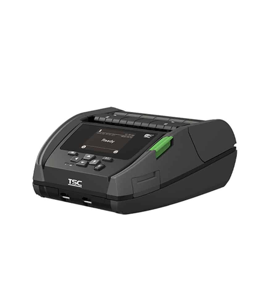 Imprimante mobile TSC Alpha 40L, affichant "Ready" sur l'écran.