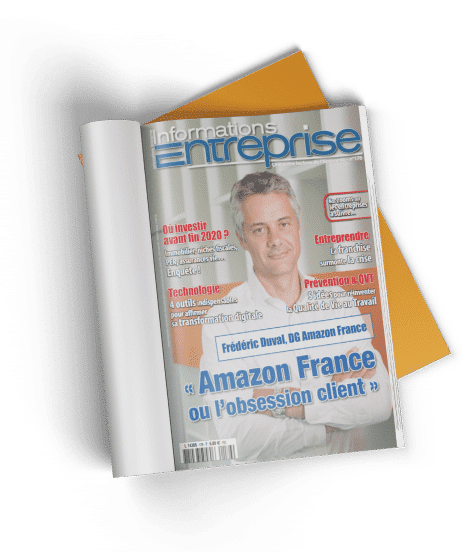 Couverture du magazine Informations Entreprise avec Frédéric Duval d'Amazon France. Actualités presse.