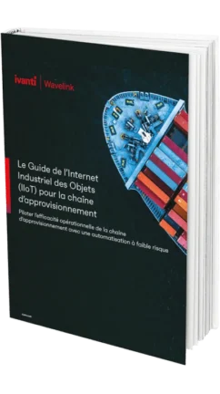 Un livre intitulé Le Guide de l'Internet Industriel des Objets (IIoT) pour la chaîne d'approvisionnement, présentant une vue aérienne d'un cargo chargé de conteneurs colorés.