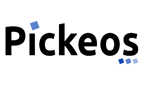 Logo Pickeos, partenaires WIIO, avec des carrés bleus.